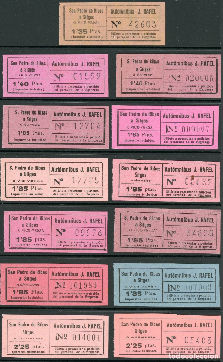 Colecionismos Bilhetes de Transporte: (L687) 13 BILLETES DE AUTOMNIBUS DE J. RAFEL // SAN PEDRO DE RIBAS - SITGES // W62