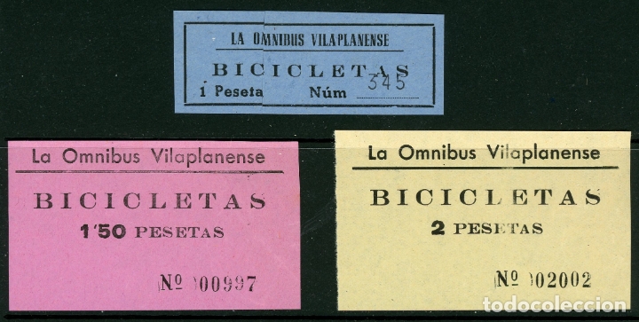 Collectables Transport Tickets: (L688) 2 BILLETES DE LA OMNIBUS VILAPLANENESE // BICICLETAS // W63