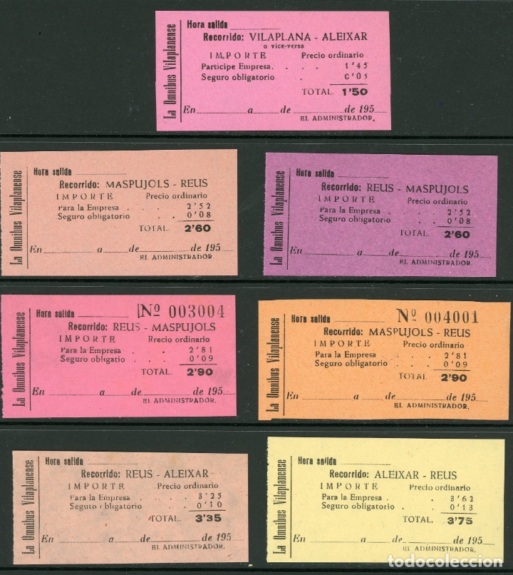 Colecionismos Bilhetes de Transporte: (L690) 7 BILLETES DE LA OMNIBUS VILAPLANENESE // W63