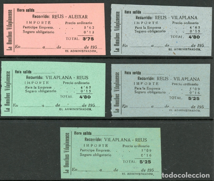 Colecionismos Bilhetes de Transporte: (L691) 5 BILLETES DE LA OMNIBUS VILAPLANENESE // A&Ntilde;OS 50 // W64