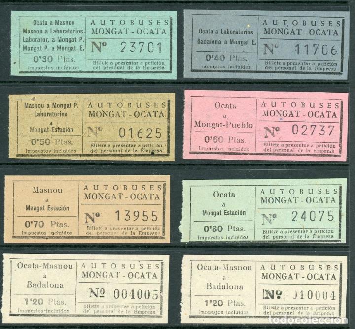 Collectionnisme Billets de transport: (L699) 8 BILLETES DE AUTOBUSES MONGAT - OCATA // OCATA, MASNOU , BADALONA // U48