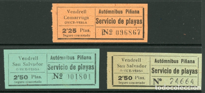 Coleccionismo Billetes de transporte: (L715) 3 BILLETES DE AUTOMNIBUS PI&Ntilde;ANA - SERVICIO PLAYAS // T22