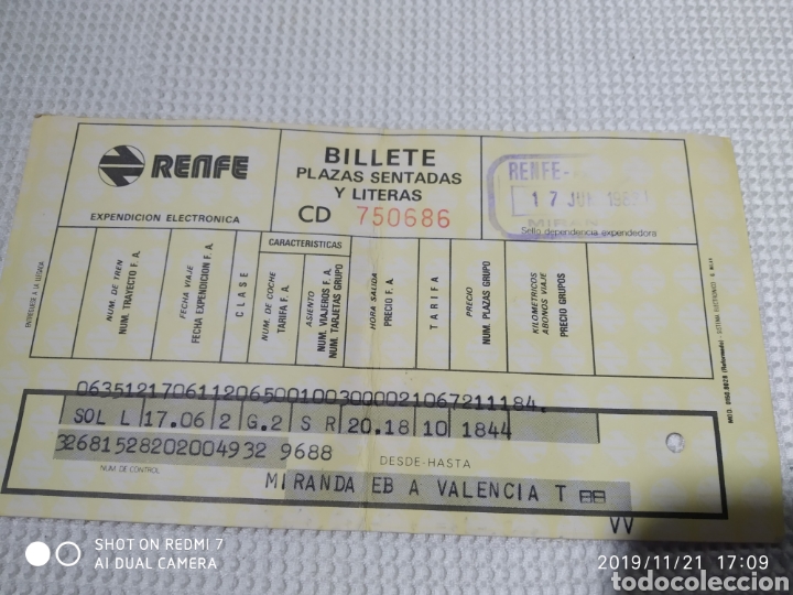 Collectables Transport Tickets: Billete Renfe 1983