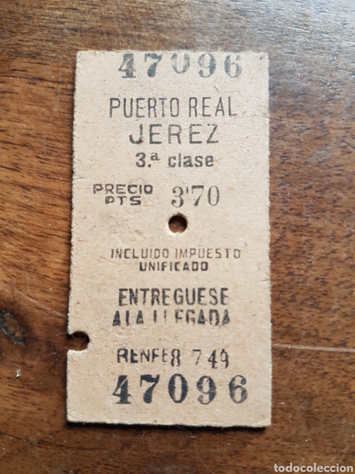 Sammeln von Fahrkarten: Ticket tren Puerto Real Jerez a&ntilde;os 50