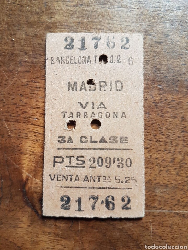Coleccionismo Billetes de transporte: Ticket tren Madrid Tatragona 1958