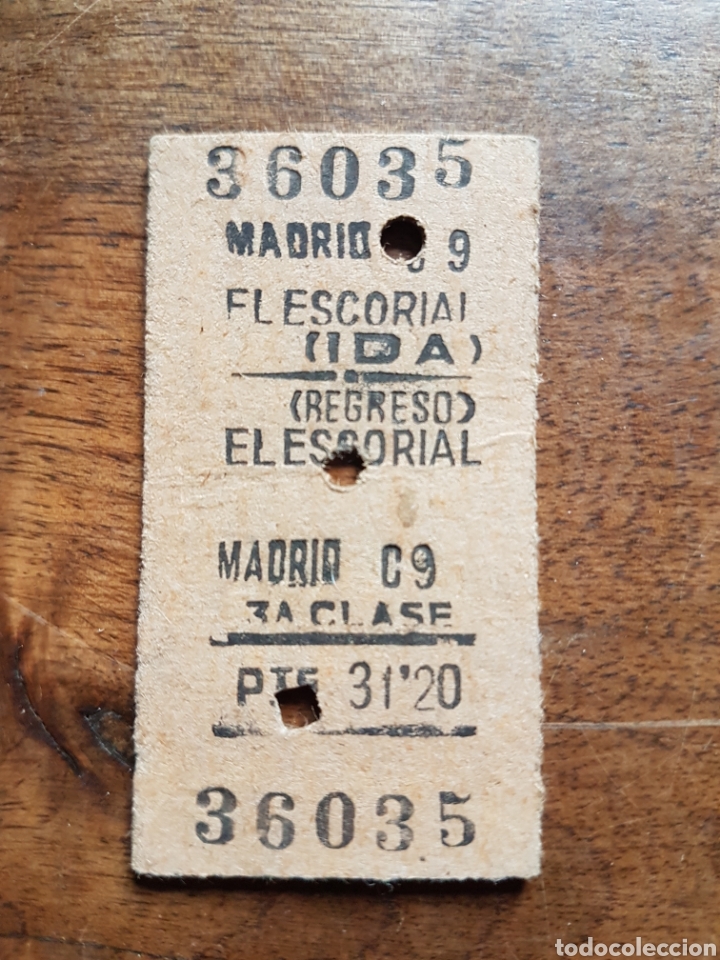 Coleccionismo Billetes de transporte: Ticket tren Madrid El Escorial ida y vuelta 1958