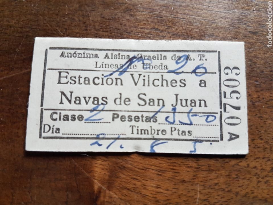 Coleccionismo Billetes de transporte: Ticket Autob&uacute;s Vilches Navas de San Juan a&ntilde;os 50