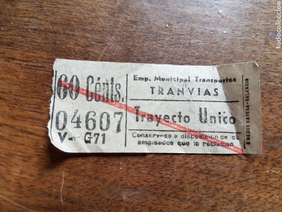 Coleccionismo Billetes de transporte: Ticket tranvia Valencia a&ntilde;os 50
