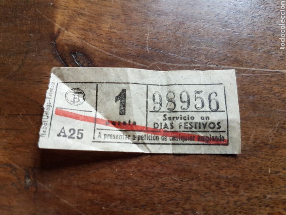 Coleccionismo Billetes de transporte: Ticket tranvia Valencia dias festivos a&ntilde;os 50