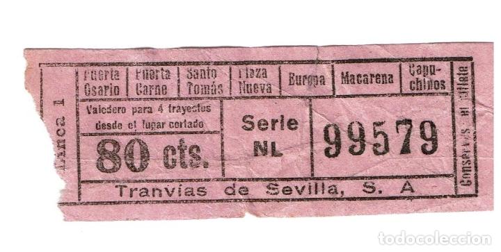 Coleccionismo Billetes de transporte: BILLETE TRAVIA SEVILLA A&Ntilde;OS 50 PUERTA OSARIO CARNE SANTO TOMAS PZA NUEVA EUROPA MACARENA CAPUCHINOS