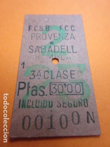 Sammeln von Fahrkarten: BILLETE NUMERO CAPICUA 00100 FERROCARRIL SARRIA GENERALITAT PROVENZA SABADELL 30 PESETAS