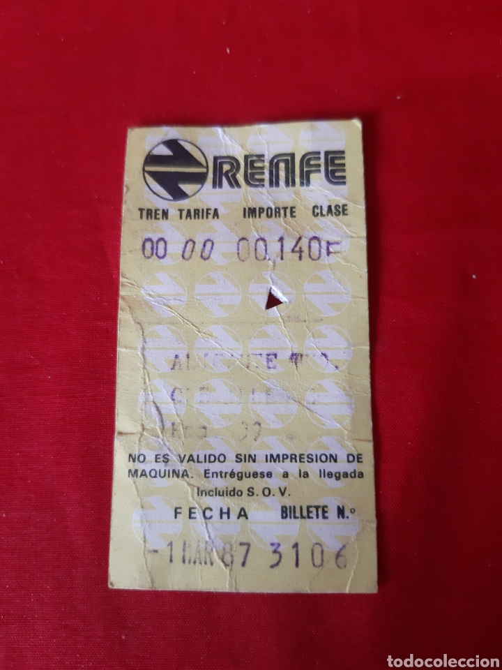 Coleccionismo Billetes de transporte: Antiguo billete ticket de RENFE trayecto Alicante Crevillente a&ntilde;o 1987
