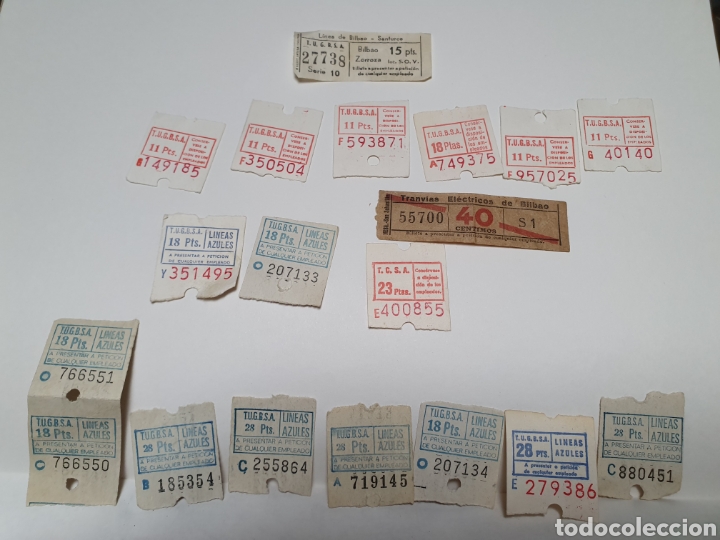 Sammeln von Fahrkarten: BILLETES TRANVIA, TROLEB&Uacute;S, BILBAO. A&Ntilde;OS 50. TUGBSA. TCSA. TRANVIAS ELECTRICOS.