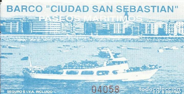 Colecionismos Bilhetes de Transporte: Billete ticket barco Ciudad San Sebasti&aacute;n. Transporte. Donostia. Paseos mar&iacute;timos. A&ntilde;os 90.