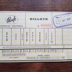 Coleccionismo Billetes de transporte: BILLETE TREN RENFE MALAGA A CORDOBA 1971. Lote 201200493
