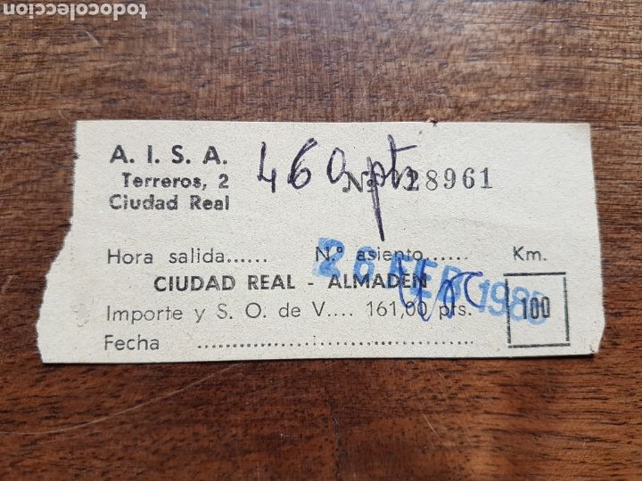 Coleccionismo Billetes de transporte: Billete autobus AISA Ciudad Real Almaden 1985