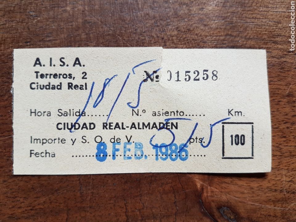 Coleccionismo Billetes de transporte: Billete autobus AISA Ciudad Real Almaden 1985