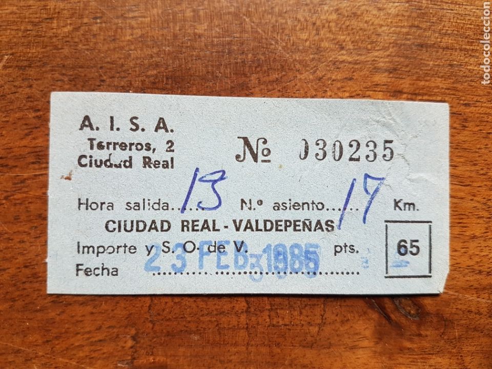 Coleccionismo Billetes de transporte: Billete autobus AISA Ciudad Real Valdepe&ntilde;as 1985