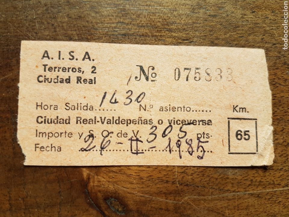 Coleccionismo Billetes de transporte: Billete autobus AISA Ciudad Real Valdepe&ntilde;as 1985