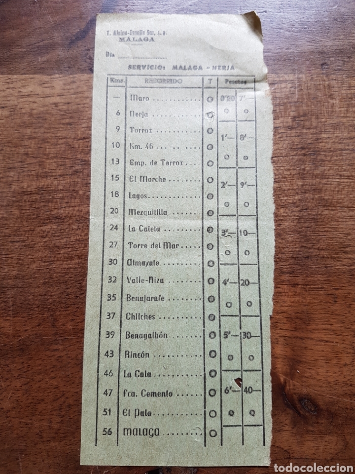 Coleccionismo Billetes de transporte: Billete autobus Alsina graells Malaga Nerja a&ntilde;os 70