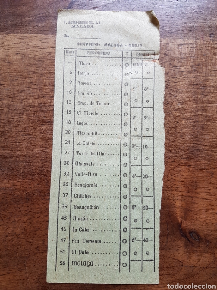 Coleccionismo Billetes de transporte: Billete autobus Alsina graells Malaga Nerja a&ntilde;os 70