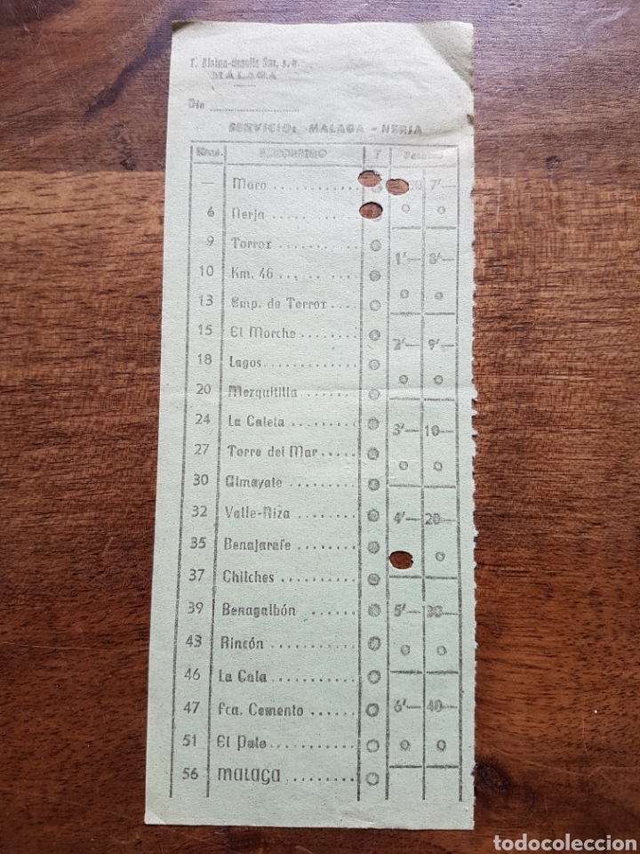 Coleccionismo Billetes de transporte: Billete autobus Alsina graells Malaga Nerja a&ntilde;os 70