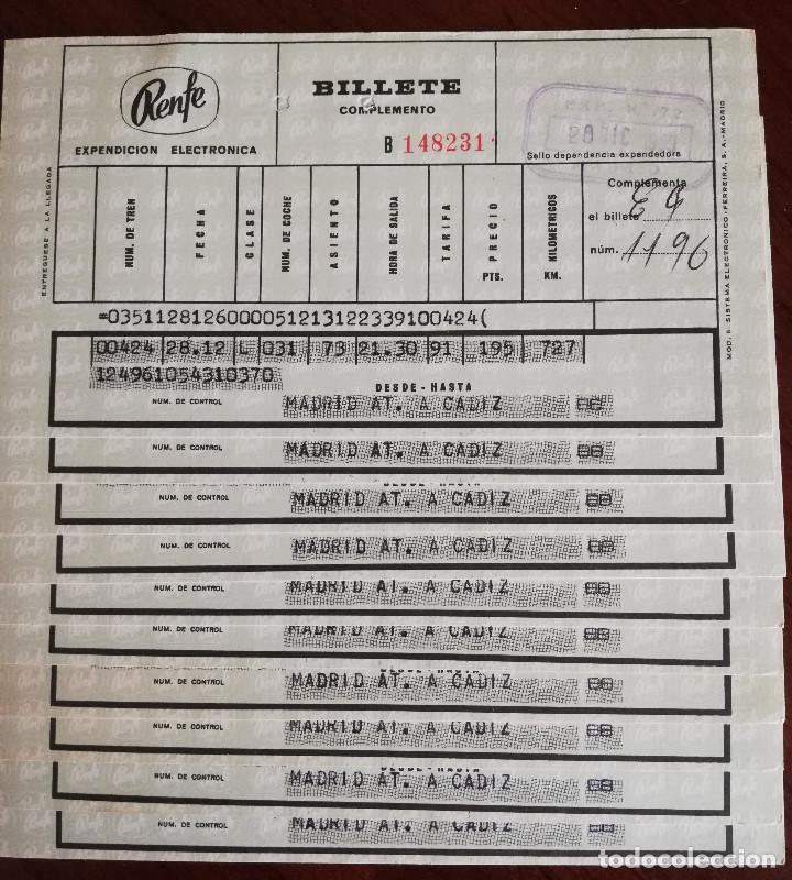 Colecionismos Bilhetes de Transporte: BILLETES RENFE, (10) NUMERACI&Oacute;N CORRELATIVA, MADRID - CADIZ (1969).