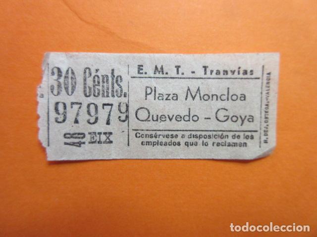 Coleccionismo Billetes de transporte: BILLETE CAPICUA 97979 TRANVIAS DE MADRID EMT PLAZA MONCLOA QUEVEDO GOYA