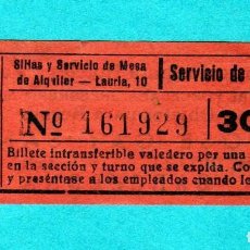 Coleccionismo Billetes de transporte: SERVICIO PUBLICO DE SILLAS Y SERVICIO DE MESA DE ALQUILER 30 CTS. AÑOS 1920/30. Lote 204339268