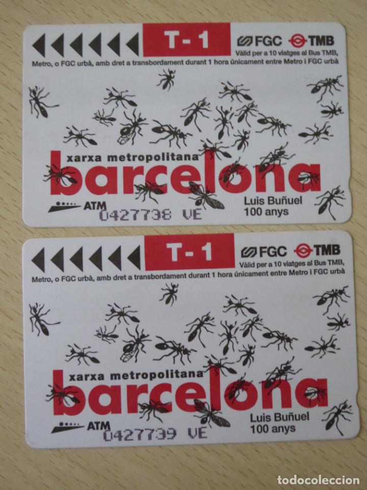 Colecionismos Bilhetes de Transporte: lote 2 billetes correlativos T-1 10 viajes metro-FGC Xarxa metrop. Barcelona-100 a&ntilde;os Luis Bu&ntilde;uel