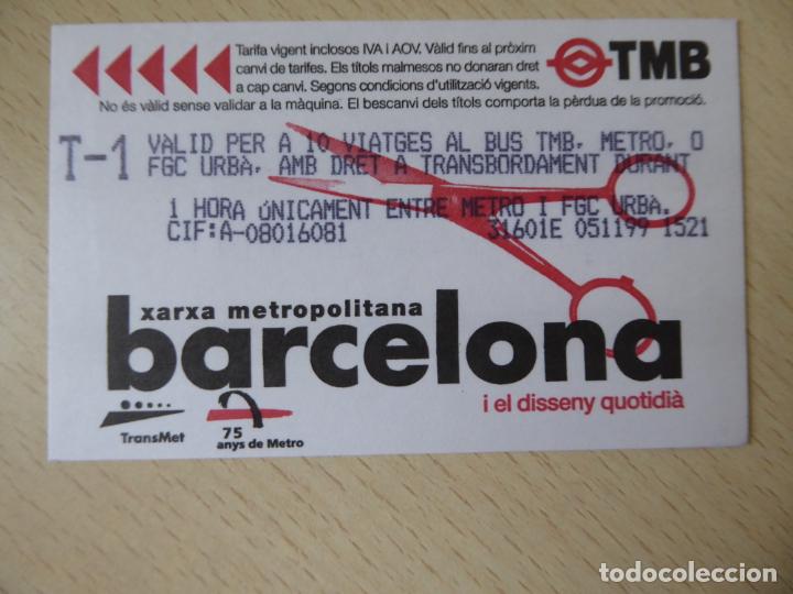 Coleccionismo billetes de transporte: Barcelona -Billete T-1 10 viajes metro-FGC Xarxa metropolitana-A&ntilde;o 1999-Dise&ntilde;o tijeras