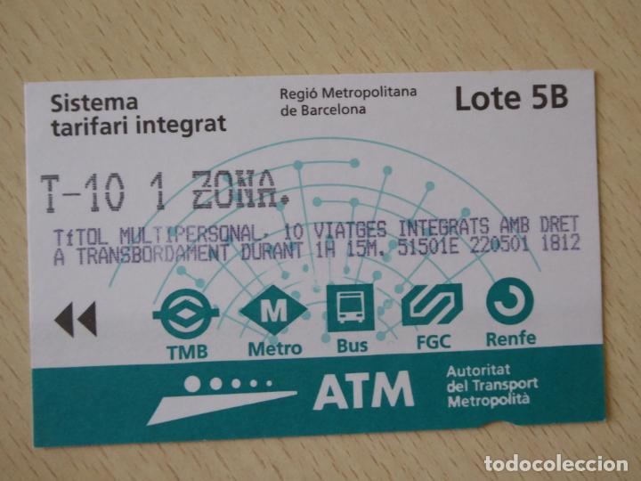 Colecionismos Bilhetes de Transporte: Billete T-10 viajes 1 zona Sistema Tarifario Integrado Regi&oacute;n Metropolitana Barcelona a&ntilde;o 2001-Mod.4