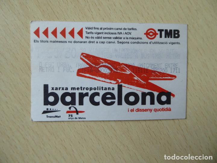 Colecionismos Bilhetes de Transporte: Barcelona -Billete T-50/30, 50 viajes metro-FGC Xarxa metropolitana-A&ntilde;o 1999-Dise&ntilde;o pinza ropa
