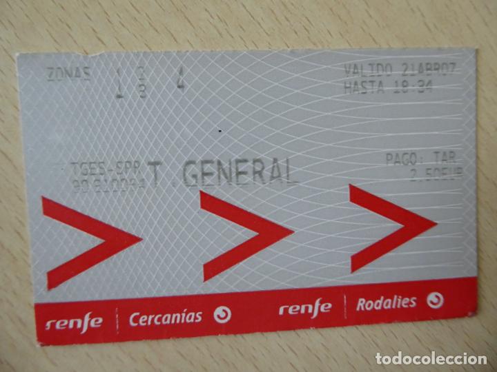 Colecionismos Bilhetes de Transporte: Billete Renfe Cercan&iacute;as-Rodal&iacute;es - Sitges-SPR - Tarifa General - 21-04-2007 - Zonas 1-4