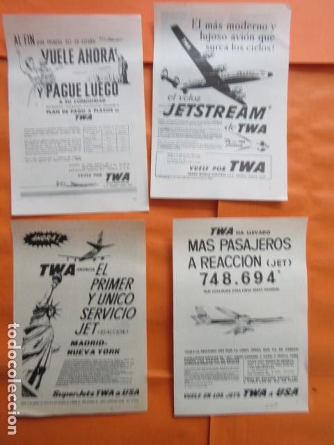 Collectionnisme Billets de transport: COLECCION LINEAS AEREAS PUBLICIDAD A&Ntilde;OS 50/60 - TWA JET REACCION MADRID NUEVA YORK LOTE DE 4