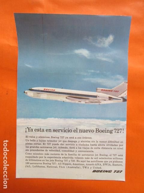 Colecionismos Bilhetes de Transporte: COLECCION LINEAS AEREAS PUBLICIDAD A&Ntilde;O 1964 - BOEING 727 AERONAVES AVIONES A REACCION LOTE DE 1