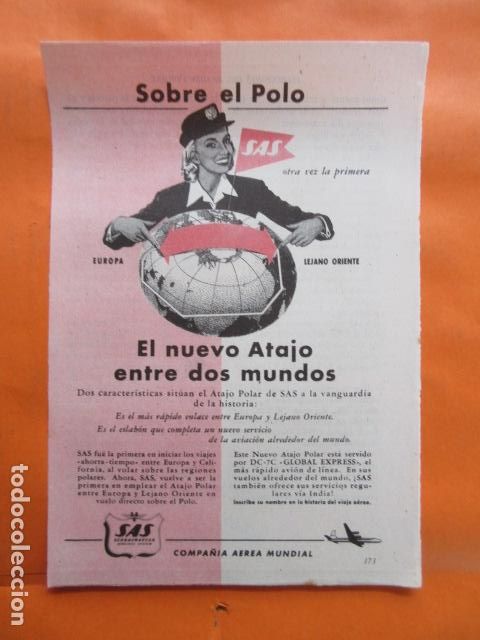 Coleccionismo Billetes de transporte: COLECCION LINEAS AEREAS PUBLICIDAD A&Ntilde;O 1957 - SAS SCANDINAVIAN AIRLINES SYSTEM LOTE DE 1