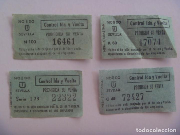 Collectionnisme Billets de transport: LOTE DE 4 BILLETES AUTOBUS TRANSPORTES URBANOS DE SEVILLA, CONTROL IDA Y VUELTA, CAPICUAS