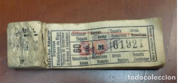 Coleccionismo billetes de transporte: BILLETE TRANVIAS DE VIGO..linea Ramallosa a Bayona y Gondomar... VALLE MIÑOR