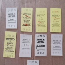 Coleccionismo Billetes de transporte: 9 BILLETES DEL METRO DE MADRID, TODOS CAPICUAS, AÑO 1976, TAL Y COMO PUEDEN VERSE EN LAS FOTOGRAFIAS. Lote 246213575