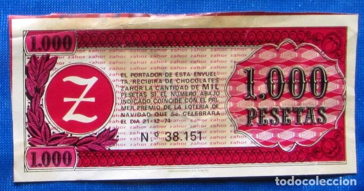 Collectionnisme Billets de transport: ENVUELTA BILLETE DE LOTERIA. OBSEQUIO DE CHOCOLATE CHOCOLATES ZAHOR, 1974.