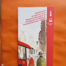 Coleccionismo Billetes de transporte: REGLAMENTO VIAJERO EMT MADRID DICIEMBRE 2001. Lote 213875245