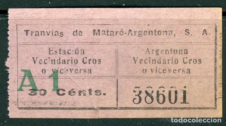 Colecionismos Bilhetes de Transporte: BILLETE DE TRANVIAS DE MATARO A ARGENTONA// // (S8 +)