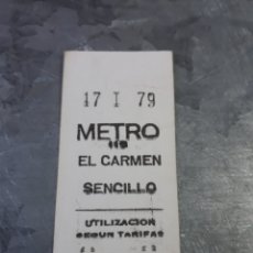Coleccionismo Billetes de transporte: BILLETE METRO MADRID. EL CARMEN. SENCILLO. 17 ENERO 1979. 20331.. Lote 216781277