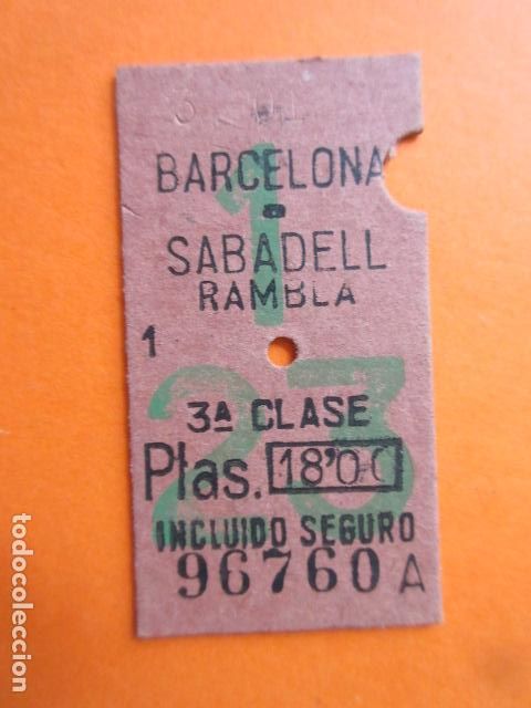 Colecionismos Bilhetes de Transporte: BILLETE EDMONSON FERROCARRILES CATALANES BARCELONA SABADELL RAMBLA NUMERO 1