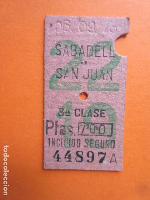 Colecionismos Bilhetes de Transporte: BILLETE EDMONSON FERROCARRILES CATALANES SABADELL SAN JUAN MAYUSCULA