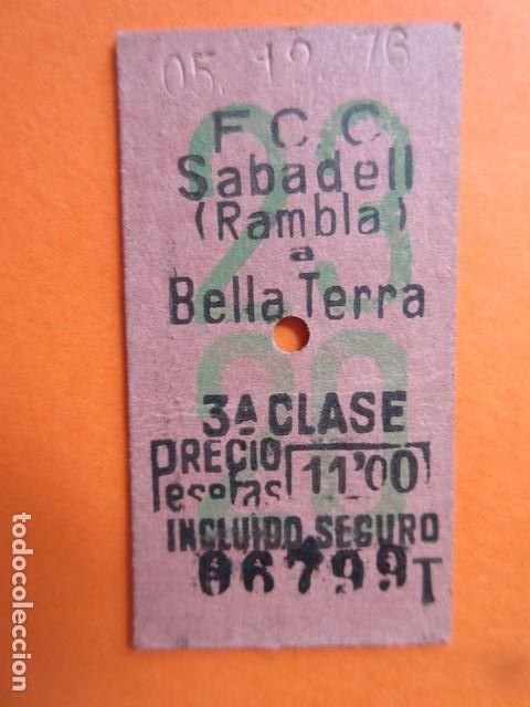 Collectables Transport Tickets: BILLETE EDMONSON FERROCARRILES CATALANES SABADELL RAMBLA BELLATERRA