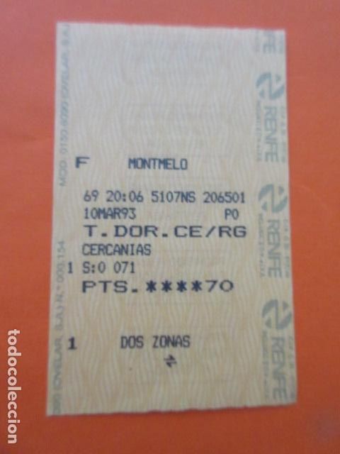 Collectionnisme Billets de transport: BILLETE RENFE MONTMELO DOS ZONAS