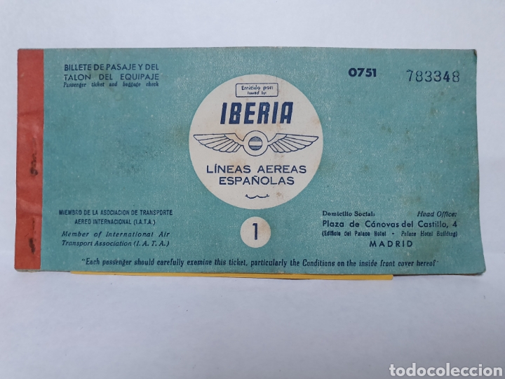 Colecionismos Bilhetes de Transporte: ANTIGUO BILLETE IBERIA. TALON DE EQUIPAJE. 1952.