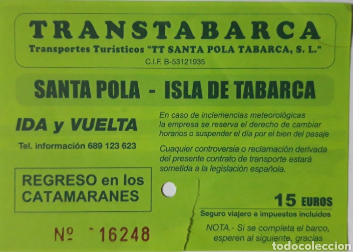 Colecionismos Bilhetes de Transporte: BILLETE TRANSTABARCA SANTA POLA - ISLA TABARCA